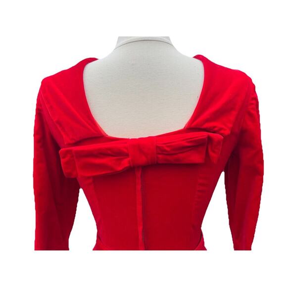 Vtg Minx Modes 50s 60s Red Maxi Dress Velvet Belted Retro Glam Party Prom M ? - Picture 8 of 12